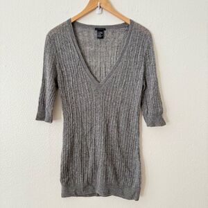 Theory Women's Small 100% Cashmere Grey Short Sleeve Sweater
